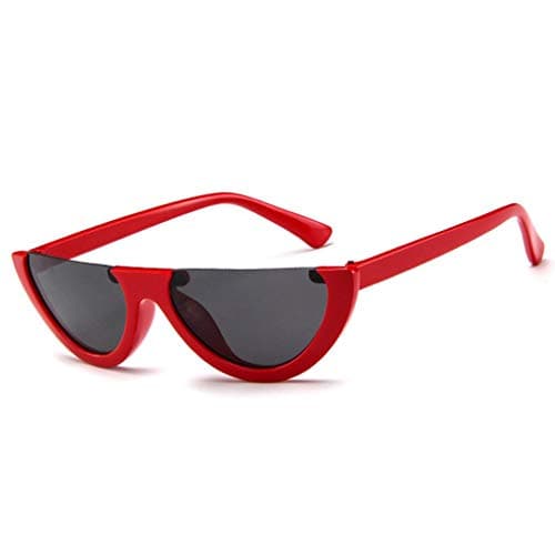 SamuRita Bold Half Lens Frame Cat Eye Sunglasses Mod Tinted Retro Shades(Black+Red Frame)