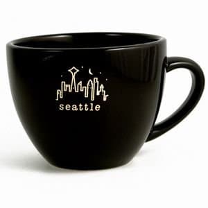 (12 7/a8) SM Seattle Coffee Mug Typewriter Black Cappuccino Mug 15 oz Large ! STMUGOLA With Copyrighted Seattle Magnet