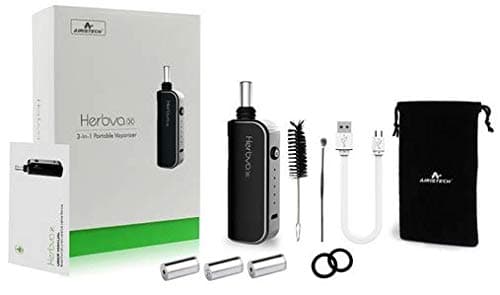 Sugarman Airistech Herbva X Premium 3-in-1 Wax, Herb, Oil Vaporizer | Mouthpiece, Temperature Cntl, USB Charging, Ceramic Chamber Vape Kit | Baking Technology Vape Pen | Black