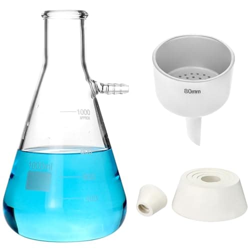 QWORK 1000ml ブフナーファンネルキット フィルターフラスコセット 1L 真空フラスコ 80mm 漏斗 ホウケイ酸ガラス 重い壁フィルターフラスコ