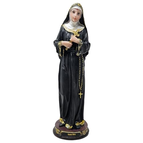 mrcjsales Saint Rita Statue | Multiple Sizes | Durable Resin | Authentic Black Gown | Ideal for Church, Home Decor, Gifts | Spanish Name Engraved