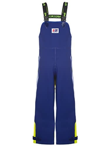 Crew 654 Heavy Duty Commercial Fishing Rain Gear Bib and Brace Pants Made with 650gsm PVC in Blue and Yellow