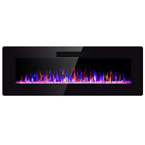 SUNLEI 50" Electric Fireplace, in Wall Recessed & Wall Mounted Linear Electric Heater LED Multi-Color Adjustable Flame Modern with Timer, Touch Screen, Remote Control, 750-1500W, Black