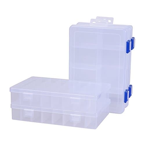 ECROCY Pack of 4 Plastic Storage Box with Adjustable Dividers for Beads, Jewelry,Tools and Fishing Lures(2pc Organizer Box with 24 Grids & 2pcs Box with 8 Grids)