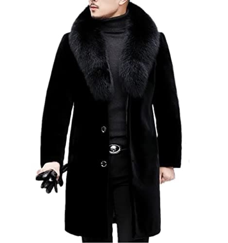 Men Long Faux Fur Coat Fluffy Fur Collar Luxury Outerwear Winter Thicken Warm Overcoat Soft Jacket