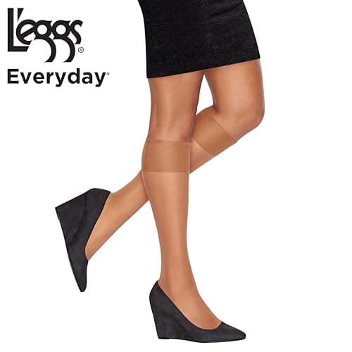 L'eggs Everyday Women's Knee-Highs, Sheer Toe, 100% Nylon, One Size, Nude, One Size
