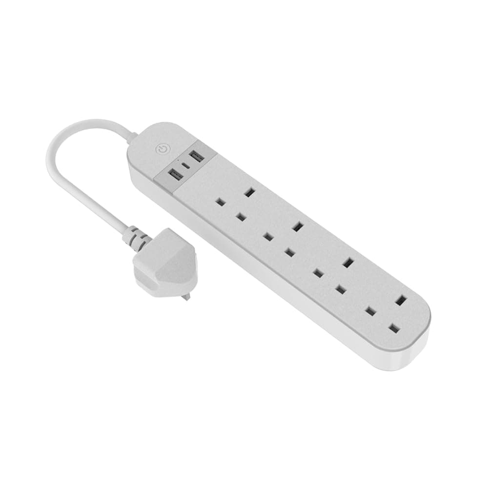 TWASL Smart Wi-Fi UK Power Strip Quad Gang Quick charge 2x USB and Type C, PD Charge, Compatible with Alexa and Google Assistant, Remote/Voice Control Smart Power Extension White (1.5 Meters)
