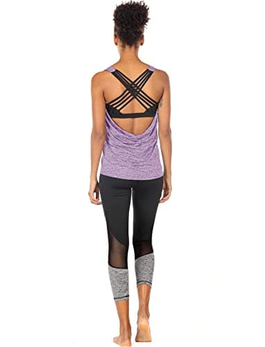 icyzone Women's Open Back Workout Athletic Yoga Tank Tops with Built in Bra