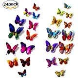 3D Butterfly Wall Decor, Linklin 24 PCS Double Wings Butterfly sticker for home &children baby room& nursery decoration, with magnets and sponge glue, easy to stick (Colorful)
