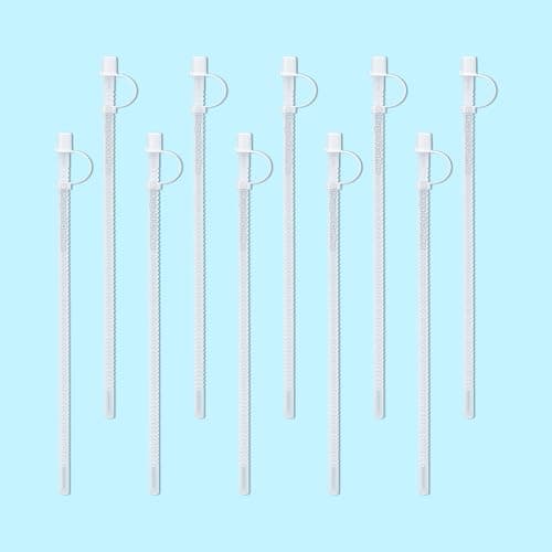 Mugs N Coffee 13” Flexible Corrugated Straws with Caps (10-Pack) – BPA-Free Reusable Drinking Straws for 64 oz Travel Mugs – Made in USA