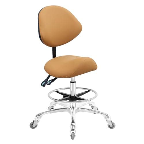 Nazalus Saddle Stool Chair with Back Support Footrest, Heavy-Duty(350LBS), Hydraulic Rolling Swivel Adjustable Stool Chair for Salon Spa Beauty Massage Dental Clinic Home Office Use(Camel)