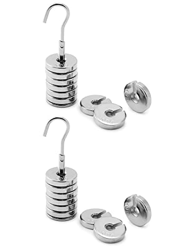 QWORK Lab Slotted Mass Set, 2 Set of Chromium-Plated Metal Slotted Weights, One Set - Total 100g - Includes 9 Weights (10g Each) & One Hanger (10g)