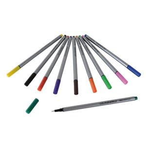 2 Pack of 10 Pens Assorted Colours Fineliners Fine 0.4mm Metal Encased Fibre Tip colours: black brown purple blue dark green light green yellow orange red and pinkColours Fineliners Fine 0.4 Fibre tip pen with 0.4mm line width, Assorted colours, PACK of 10