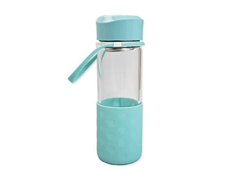 Borosilicate Glass Water Bottle (16 Oz) Water bottle with Lid & Stainless Steel Strainer - Effortless Cleaning & 100% Leak-Free | Non-Slip Bottom Sleeve
