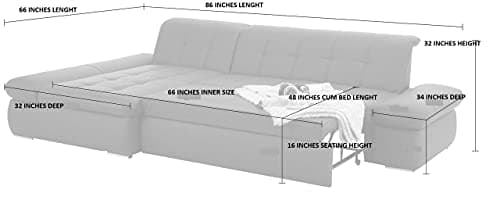 Fabrique Elementra L-Shaped Sofa Bed 5 Seater Linen Fabric Sofa Set - Premium Furniture for Home Office, Guests, and Contemporary, Comfortable Living Rooms (Left Hand Side) - Grey
