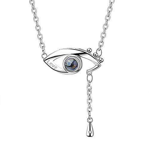 Shirylzee Women Necklace S925 Sterling Silver Necklace 100 Languages I Love You Charm Zirconia Projective Necklace for Women Girls Jewelry Birthday Valentine's Day Present