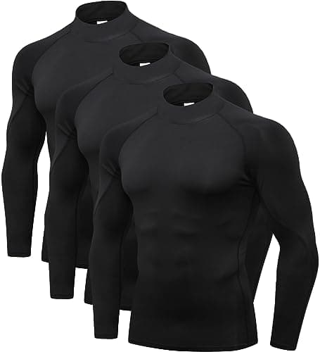 2/3 Pack Men's Compression Shirts Long Sleeve Workout Shirts Mock Turtleneck Athletic Base Layer Active Undershirts Tops