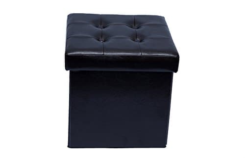 Fsobellaleo Collapsible Faux Leather Folding Storage Ottoman Shoe Chest Black 15"x15"x15"