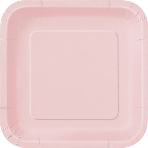 Square Light Pink Paper Plates, 14ct