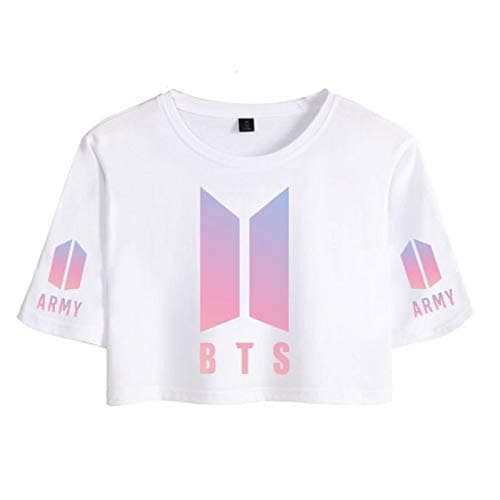FridayLead BTS T-Shirt Short Sleeve Bangtan Boys Love Yourself Tee Pink Printing Girls Kpop Exposed Belly Button T-Shirt