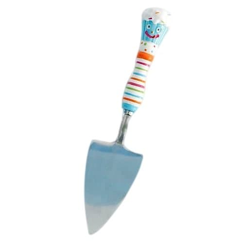 Glitterville Cupcake Town Cake Server, Ceramic & Stainless Steel, 11 Inches, Blue & Pink Design with Stripes