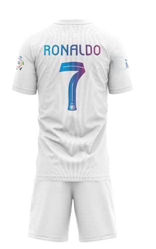 SPORTYWAY AL Nasr Football Jersey Set for Kids, Ronaldo 07, White, Includes Jersey and Shorts