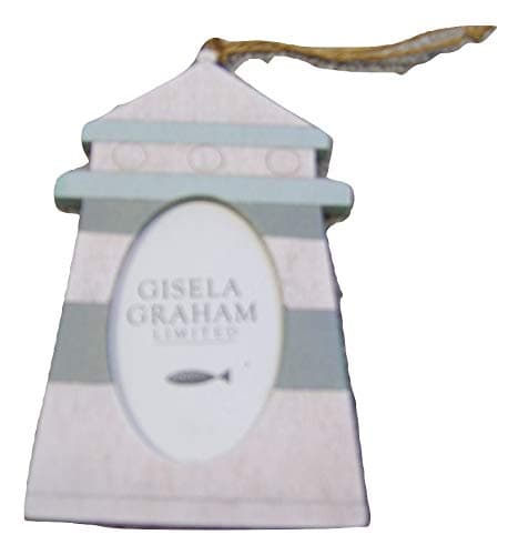 Gisela Graham Blue Wood Nautical Hanging Mini Picture Frame Fish Lighthouse or Boat (Green Lighthouse)
