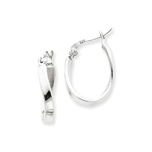 925 Sterling Silver Twist Polished Oval Hoop Earrings - 20mm