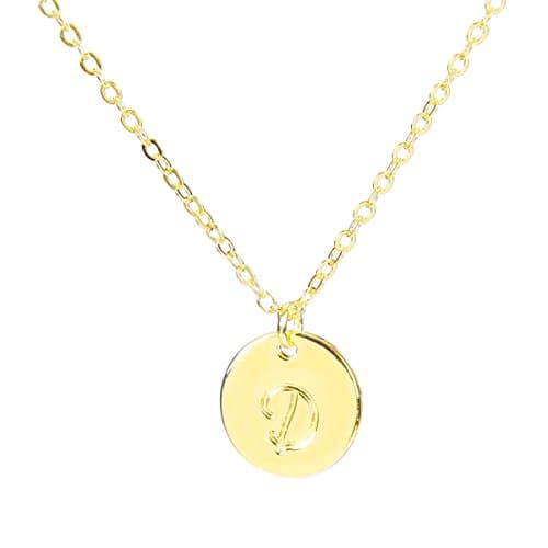 BR Small Script Initial Necklace Silver Initial Disc Necklaces Alphabet Jewelry