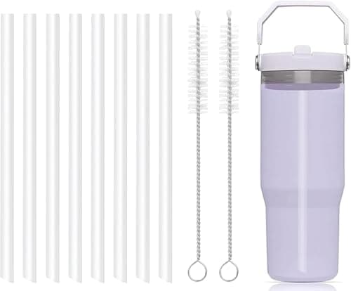 Bubrike Replacement Straws Compatible with Stanley IceFlow 30oz Stainless Steel Tumbler with Straw- Straw Replacement Fit IceFlow Flip 64oz Jugs-Accessories Set Include 8 Straws,2 Brushes