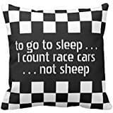 Cool Black White Formula 1 Checkered Flags Pattern Throw Pillow Cover 18x18