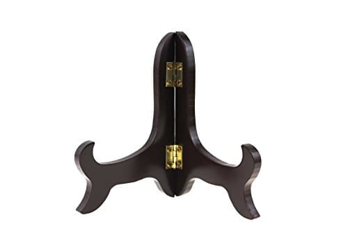 Oriental Furniture Luxury Dark Composite Wood Plate Stand Easel Holder Wooden Display Stand with Brass Hinges for 4 to 15 Inch Plates (5" Suitable 4-6 inch Plate)