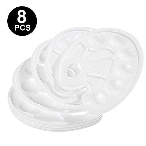 8 Pcs Paint Tray Palette Plastic with Thumb Hole, 9 Inch by 6.7 Inch, 10 Wells for DIY Craft Art Painting