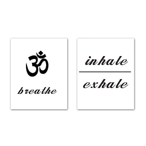 Yoga Quote Saying Wall Art Print ，Inhale Exhale be Breathe Art Print ， Yoga Sign om Meditation Awakening Art Picture ，Set of 3 10 X 8 inch no Frame，for Living Room Gym Room Yoga Room Home Decor