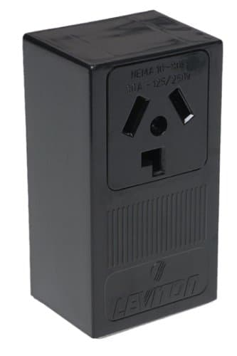 Dryer Outlet, NEMA 14-30, Black Plastic, 30A, 250V AC, Compatible with Dryers