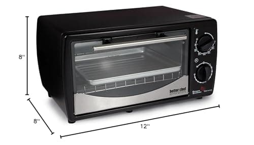 Better Chef Basic Toaster Oven | 4-Slice | 60-Minute Timer | Slide Out Rack | Bake Tray | Broil (Black)