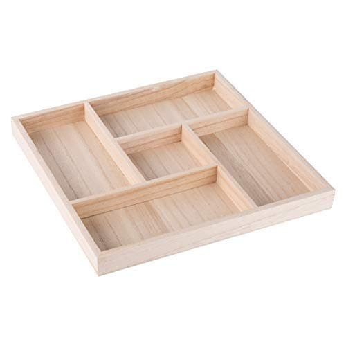 Wooden Tray with 5 Sections – 2 Pack Square Tray Chip and Dip Platter – Divided Serving Tray for Appetizers & Snacks – Veggie Platter - Food Trays for Party Montessori Wooden Trays - 10.5”x10.5”x1.22