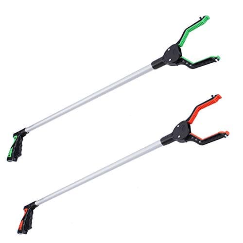 Rirether Grabber Tool for Trash Pickup, 36" Reacher Grabber with Magnetic Tip and Hook, Rotating Gripper, Handy Mobility Aid, Durable Aluminum Alloy, Lightweight Reacher 2 Pack Red and Green