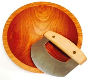 Small Solid Cherry 9 Inch Chopping Bowl and Mezzaluna Knife Set