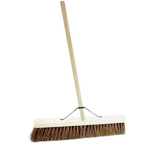 Indoor Outdoor Sweeping Brush With Long Handle Soft or Hard Bristle 18", 24" or 36" Home, Office, Garden, Garage & Yard Sweeping Broom (2, 24" Bassine Hard Bristle)