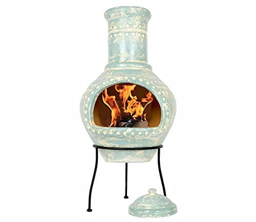 La Hacienda (Free Cover) Lumbre Blue Aqua Large Clay Chiminea Patio Heater