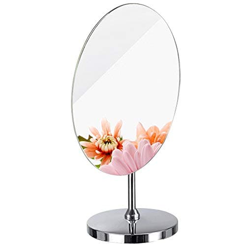 Free Standing Dressing Table Vanity Mirror,Oval Detachable Angle Adjustable Frameless Design for Bedroom Tabletop Bathroom Countertop Shaving Makeup Large 10x 6.5 Inch Reflective Area Chrome Finish