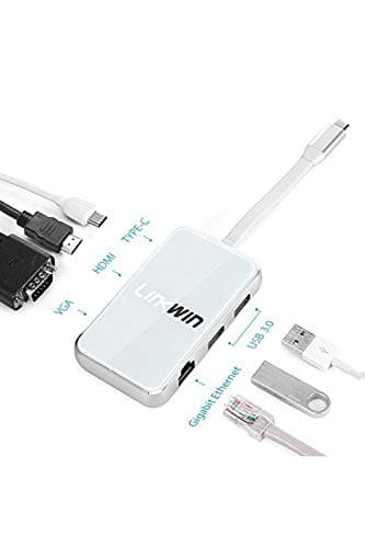USB C Hub, USB C Multiport Adapter,6 in 1 Tempered Glass USB C to HDMI, VGA, USB C Charging, 2 USB 3.0 Ports,RJ45 Gigabit Ethernet, USB C Dock Dongle Compatible Apple MacBook Pro 13/15 (Thunderbolt 3)