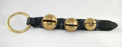 Premium Black Leather Horse Sleigh Bell Door Knocker 3 Brass Bells