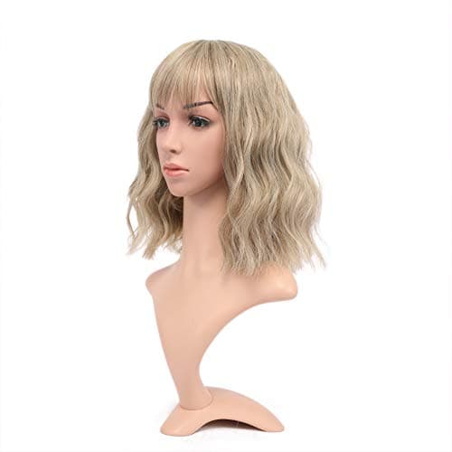 VCKOVCKO Natural Wavy Wig With Air Bangs Short Bob Wigs Women's Shoulder Length Wigs Curly Wavy Synthetic Cosplay Wig…