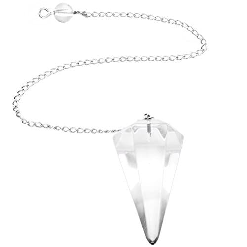 Healing Crystals India Reiki Gift Set | Clear Quartz Dowsing Pendulum Pendant for Divination Chakra Pendulums Crystal Necklace for Women with Metal Hanging Chains and Carry Pouch