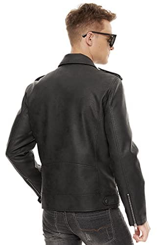 Fahsyee Leather Jackets for Men, Faux Bomber Jacket Men Motorcycle Lapel Asymmetric Zip-Up Blet Slim Fit Biker Coat