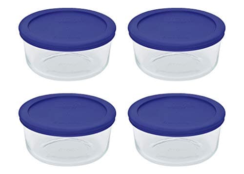 Pyrex 7201 4 Cup Glass Bowls & 7201-PC Cadet Blue Food Storage Replacement Lids (4-Pack) - Made in USA