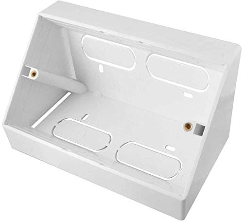 White Double 2 Gang Pattress Electrical Back Box 45 Degree Angled Surface Mount for Work Bench etc