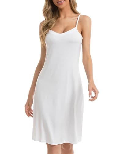 Vlazom Women Full Slips Sexy Soft Under Dress Basic Adjustable Spaghetti Strap Cami Slip Chemises V Neck Negligee